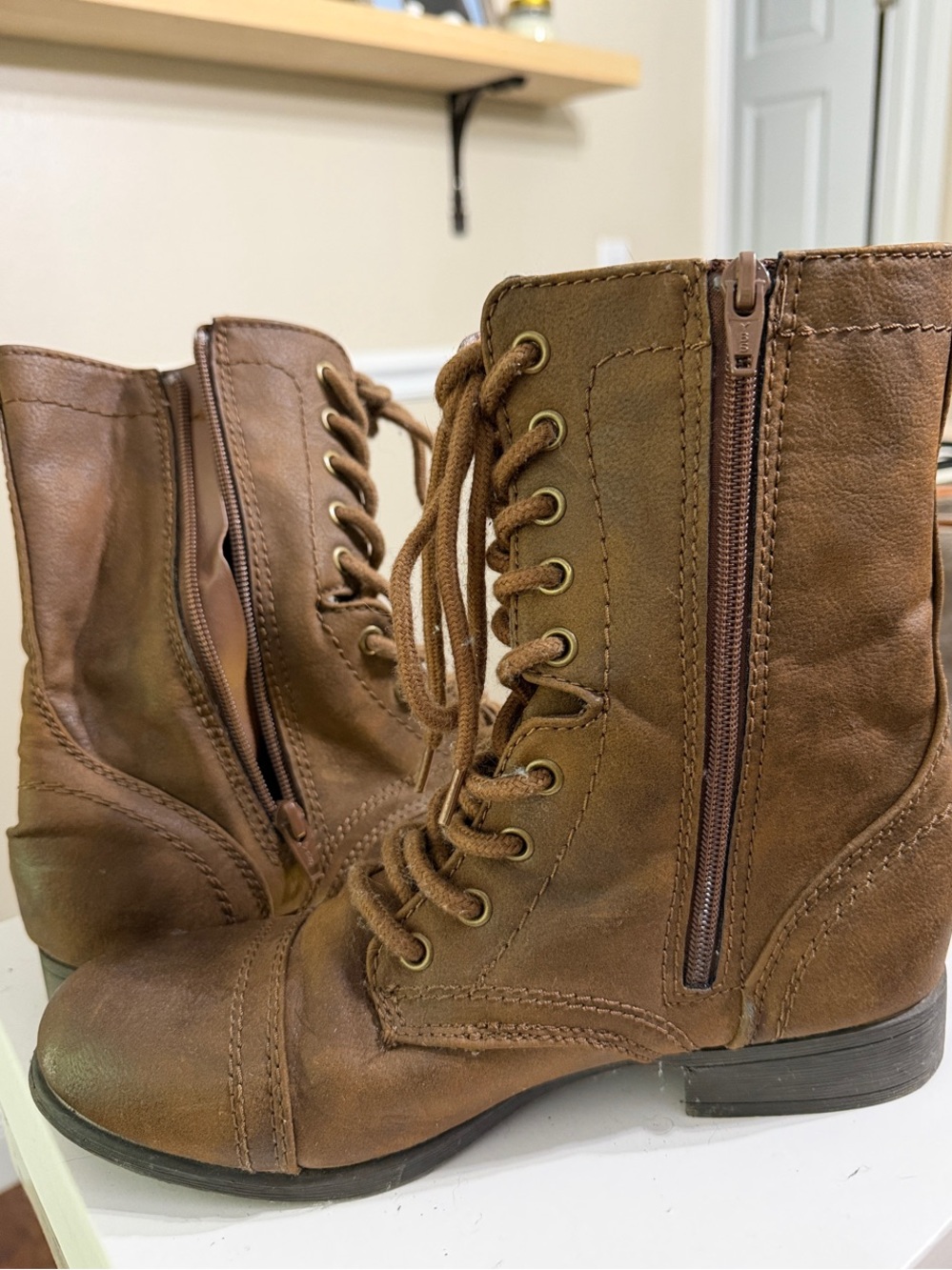 Mossimo Supply Co. Tan Lace-Up Combat Boots with Side Zipper